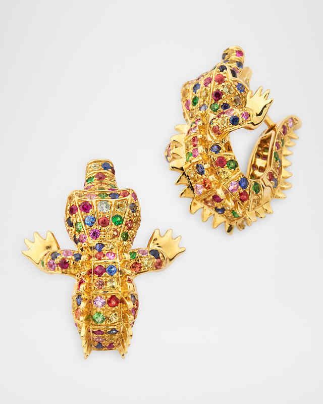 Ark 18K Yellow Gold Multi Sapphire and Onyx Crocodile Earrings